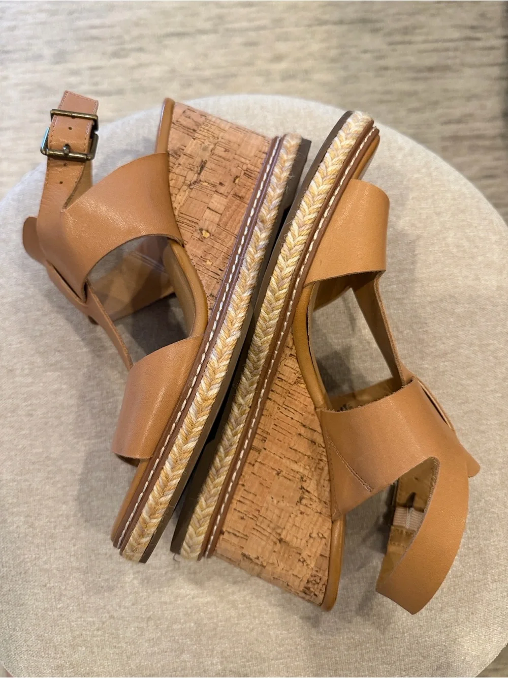 Crown Vintage Cognac Leather Strappy Wedge Sandals